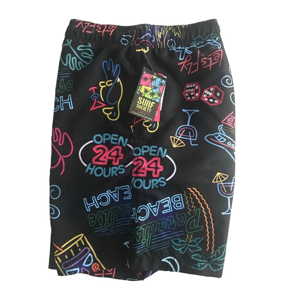 Surf Society Swimwear Trunks Shorts UV Protection -‎ Multicolor Black/Size XL